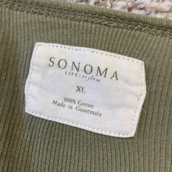 ⭐ 3/$15 Vintage Y2K Sonoma XL 100% Cotton Olive Green Ribbed Cami Lined Henley - Picture 7 of 8